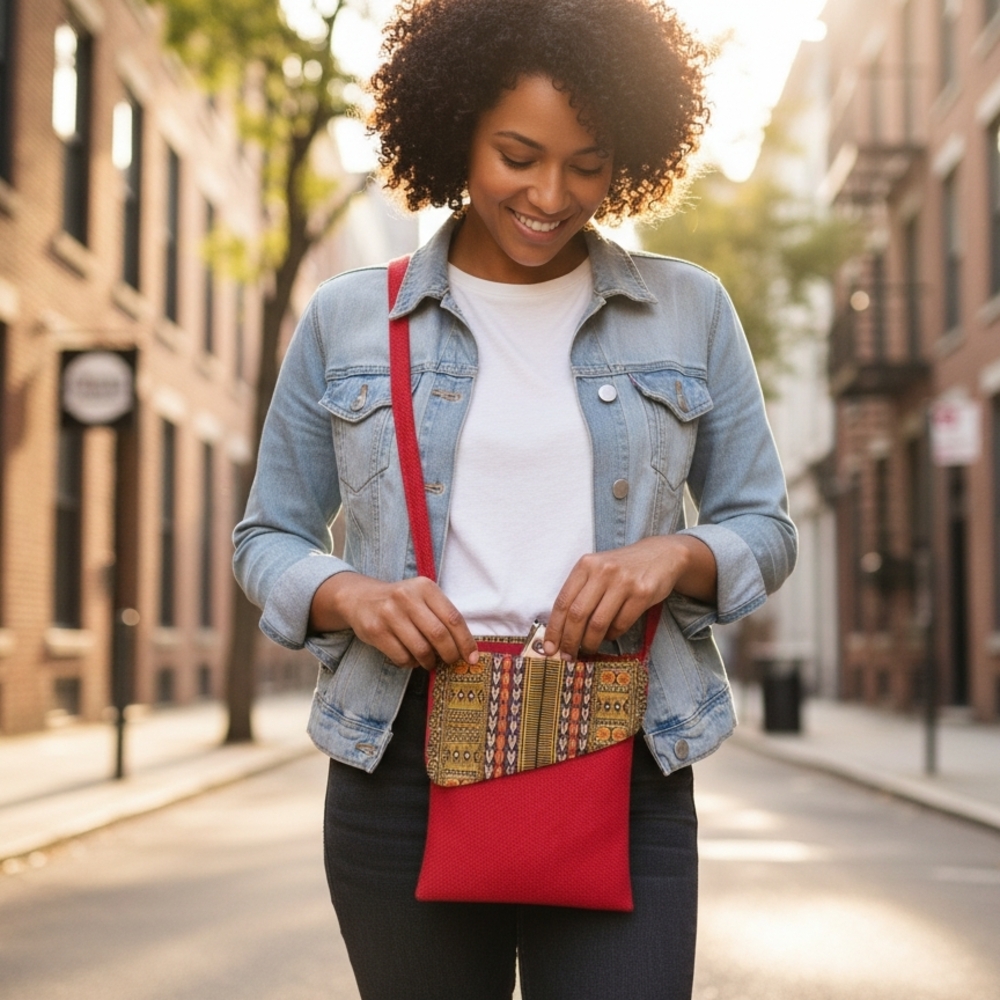 Red Patterned Crossbody Bag - Picture 2 of 3